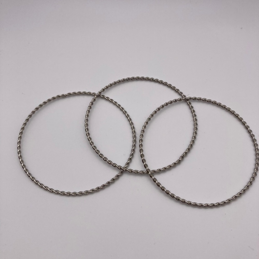 Silver Tone Twisted Rope Bangle Bracelet Set of 3 Costume Jewelry